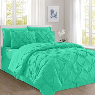 Elegant Comfort 8-pc Pintuck Pinch Comforter Set - Includes 4-pc Sheet Set With Sided Storage Pocket