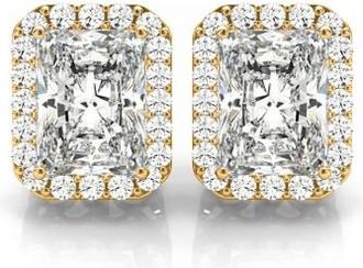 Allurez Emerald Cut Diamond Halo Earrings 14k Yellow Gold (2.42ct)