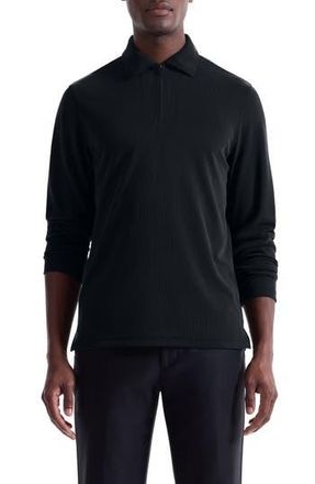 Bugatchi Ottoman Rib Half Zip Long Sleeve Polo in Black at Nordstrom Rack, Size Small