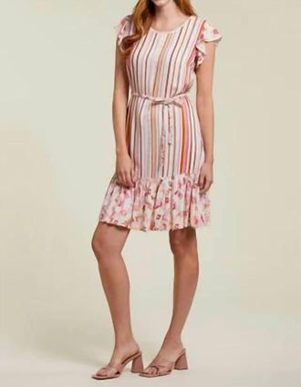 Tribal Ruffled Contrast Print Dress In Lollipop