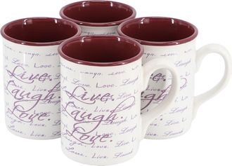 Gibson Home Inspirational Words Live, Laugh, Love 4 Piece 16 Ounce Stoneware Mug Set in Purple at Nordstrom