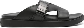 Calvin Klein Iconic logo-buckle slides - men - Polyurethane/Calf Leather/Rubber - 41 - Black