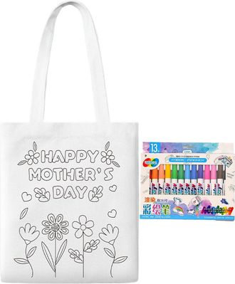 Generic Blank Canvas Tote Bags - Coloring Goodie Bags - Mothers Day Art Craft with Paint Pens Learning Activities for Kids Ages 3+ Boys Girls School Home Trav