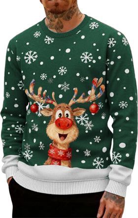 Generic Ugly Christmas Jumpers for Men Crew Neck with Long Sleeves, Warm Cosy Xmas Jumper Funny Christmas Sweater Men Novelty Graphic Reindeer Snowflakes Knit