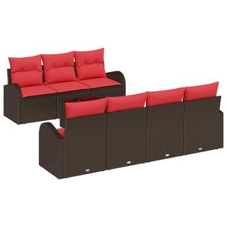 vidaXL Juego De Sof&aacute; 8 Uds. 7-n&uacute;mero De Plazas Marr&oacute;n Y Rojo Poli&eacute;ster Vidaxl