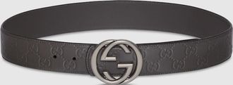 Gucci Reversible Belt With Interlocking G Buckle, Size Gucci 100, Grey, Leather