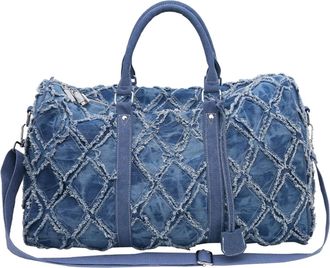 Generic Compatible For Denim Duffle Bag Travel Unisex Shoulder Casual Gym with Unique Ripped Design Large Capacity Versatile Usage(Blue)