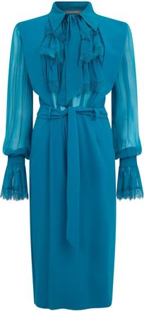 Alberta Ferretti Midi Jurk met Riem - Dames - Casual kleedjes - Blauw - S - Kleedjes