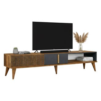 Dmora Dmora - Mueble De Televisi&oacute;n Aquila, Aparador De Sal&oacute;n, Mueble Bajo Para Tv, Base De Pared Equipada, 180x35h40 Cm, Nogal Y Antracita, Con Embalaje Ref