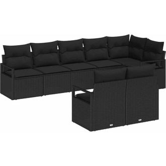 vidaXL Juego De Sof&aacute; Con Coj&iacute;n 8 Pcs Negro Rat&aacute;n Sint&eacute;tico