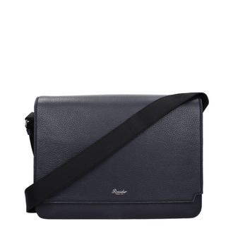 Pineider Herrens Umh&auml;ngetaschen Blau/Dunkelblaues Leder