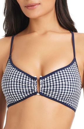 Sanctuary Gingham Print U-Bar Bikini Top in Navy Mood at Nordstrom, Size Medium