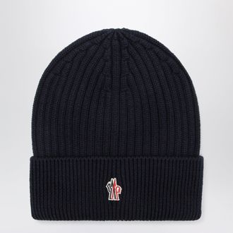 Moncler Berretto blu navy in lana a coste