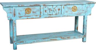 Wanderlust Deco Recibidor-consola de madera acabado artesanal azul 181x45x80