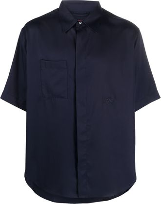 424 logo-embroidered short-sleeve shirt - men - TENCEL Lyocell (LENZING) - S - Blue