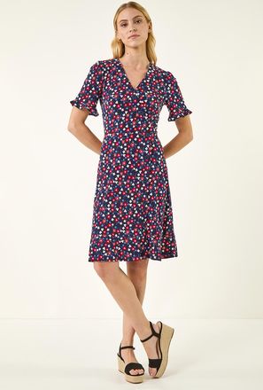 Roman Floral Side Button Dress