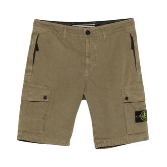 Stone Island Casual Shorts, male, Green, Size: W36 L100019 Brushed Cotton Canvas Old Effect