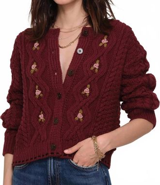 Heartloom Veds Floral Cardigan In Merlot