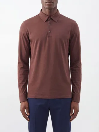 Zanone Polo a maniche lunghe in 100% cotone con colletto classico