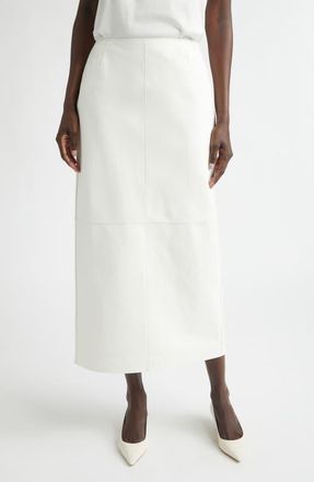 Lafayette 148 New York Glove Leather Midi Pencil Skirt in White at Nordstrom, Size 10