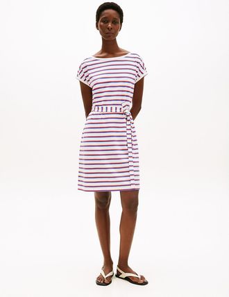 Tommy Hilfiger Womens Belted Stripe T-Shirt Dress - White - XXL