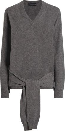 Dolce & Gabbana Truien & Vesten, Dames, Grijs, S, Kasjmier, Bow-Detail V-Neck Sweater