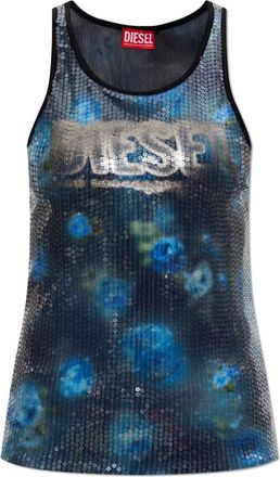 Diesel T-Unky Top - Dames - Tops zonder mouwen - Blauw - L - Pailletten - Tops