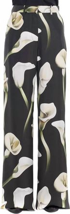 Lanvin Silk Print Wide Leg Pant In Loden