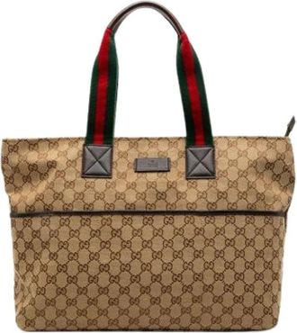 Gucci Pre-owned Tote Bags, female, Brown, Size: ONE SIZE Pre-owned Canvas Tote Bag