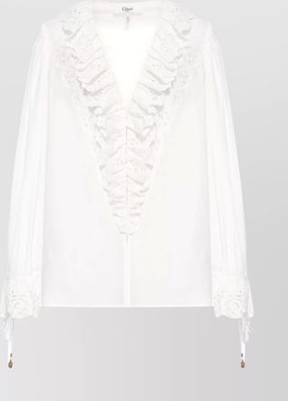 Chloé voile top with balloon sleeves and lace