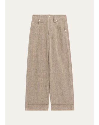 Brunello Cucinelli Rustic Linen Wide-Leg Cuffed Pants