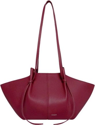 Yuzefi Mochi Pebble Grain Leren Schoudertas - Dames - Schoudertassen - Rood - ONE Size - Leer - Tassen
