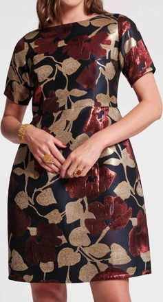 Frances Valentine Floating Floral Michelle Mini Dress In Navy/gold/multi
