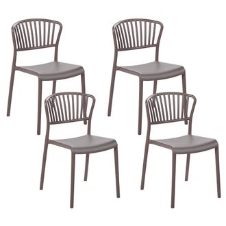 Beliani Conjunto De 4 Sillas De Comedor Pl&aacute;stico Gris Apilable Interior Exterior Gela