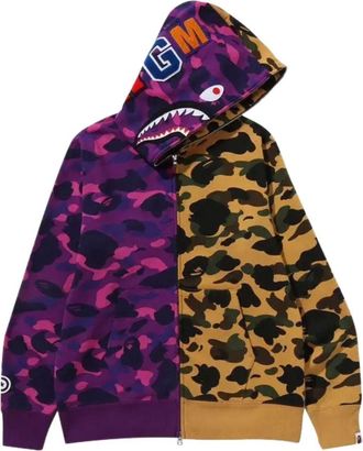 A Bathing Ape Split Camo Shark Full Zip Hoodie Purple 1M30115005-PURPLE