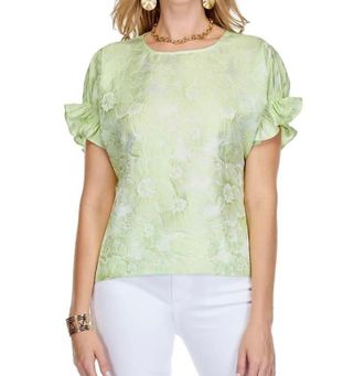 Jade Yoga Shirred Sleeve Crop Top In Lime