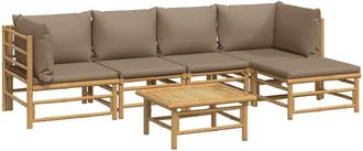 vidaXL Set De Muebles De Jard&iacute;n 6 Piezas Bamb&uacute; Con Cojines Gris Taup&eacute; Vidaxl