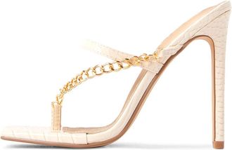 Generic Beige,4.5 UK,Womens Chain Sandals Open Toe Stiletto High Heels Mule Two Strap Slingback Slip On Pumps Wedding Prom Party Dressy Shoes