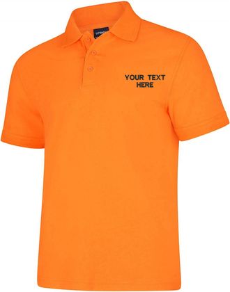 Generic Personalised Embroidered Your Text Deluxe Polo Shirt Premium Quality Casual Office Workwear Adult Unisex Gift Top (Orange, 2XL, xx_l)