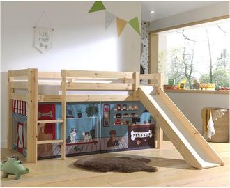 M&S Collection Cama De Media Altura 90x200 Con Tobog&aacute;n, Somier Y Funda Pet Shop Vipack Pino Madera