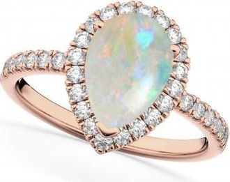 Allurez Pear Cut Halo Opal & Diamond Engagement Ring 14K Rose Gold 1.54ct
