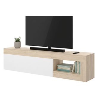 Dmora Dmora - Mueble Tv Averau, Aparador Bajo Para Sal&oacute;n, Aparador Sal&oacute;n Para Televisi&oacute;n, 204x42h48 Cm, Roble Y Blanco