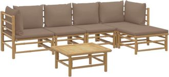 vidaXL Set De Muebles De Jard&iacute;n 6 Piezas Bamb&uacute; Con Cojines Gris Taup&eacute; Vidaxl