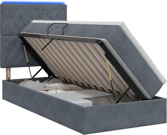 vidaXL Cama De Almacenamiento Led Con Colch&oacute;n Gris Oscuro 90 X 190 Cm Vidaxl