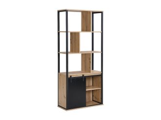 Vente-Unique Biblioteca con 1 puerta corredera de MDF y acero - Natural y Negro - YALENA
