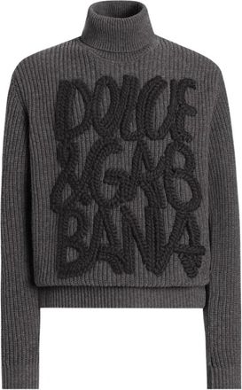 Dolce & Gabbana Geribbelde Coltrui Trui IJzer Grijs - Heren - Coltruien - Grijs - XL - Wol - Truien & Vesten