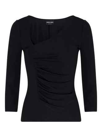 Giorgio Armani asymmetric ruched top - women - Viscose - 40 - Black