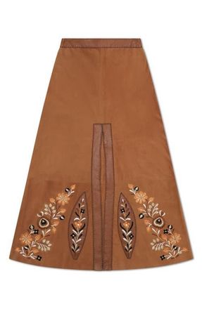 Fortela Embroidered Suede Skirt in Camel at Nordstrom, Size 40 Eu