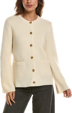 Fort&eacute; Cashmere Double Knit Button Crew Wool & Cashmere-Blend Cardigan