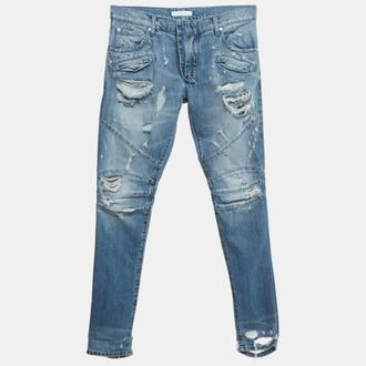 Balmain Blue Distressed Denim Jeans M Waist 33